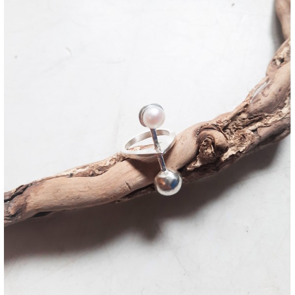 Δαχτυλίδι εντυπωσιακό με ασημένια σφαίρα και μαργαριτάρι, Curri-9